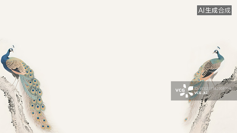 【AI数字艺术】水墨画孔雀两侧图片素材