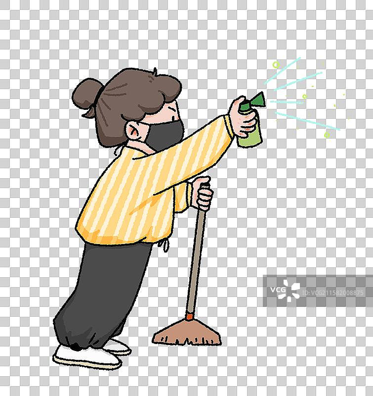 女生在清洁消毒图片素材