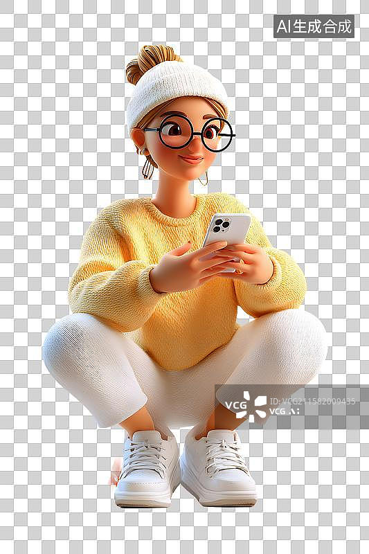 【AI数字艺术】女孩手机瞬间图片素材