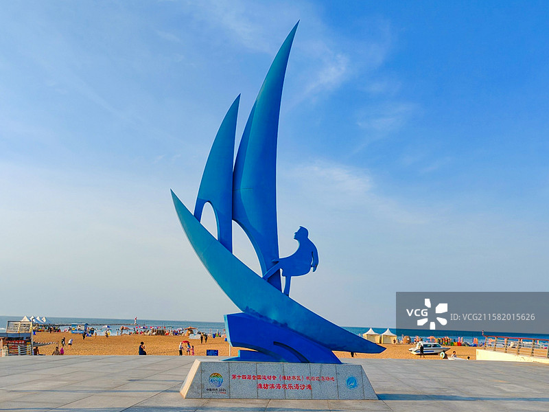潍坊欢乐海沙滩景区 第十四届全国运动会潍坊赛区帆船比赛场地 渤海湾 沙滩海洋图片素材
