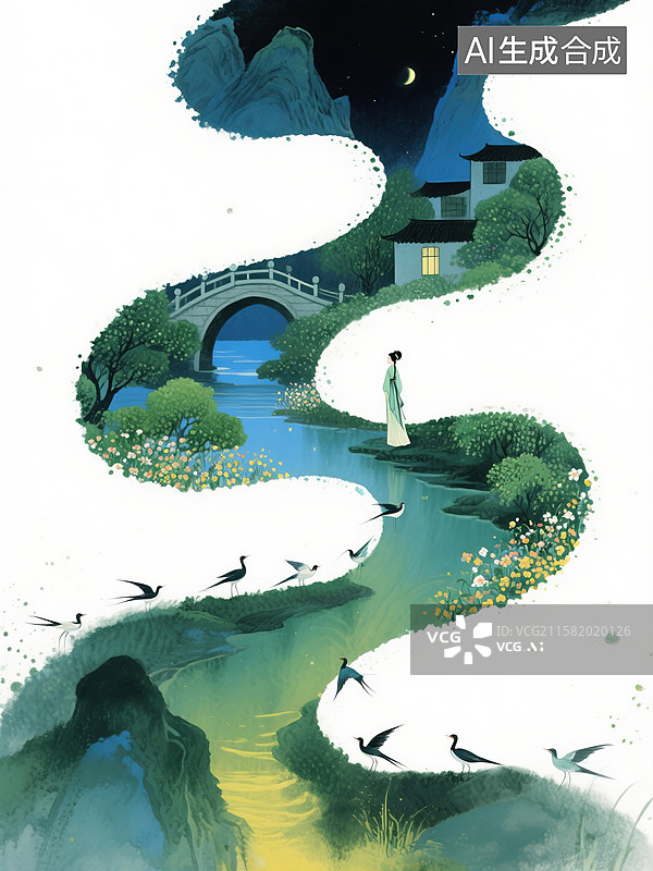 【AI数字艺术】中式风格古典美女插画图片素材