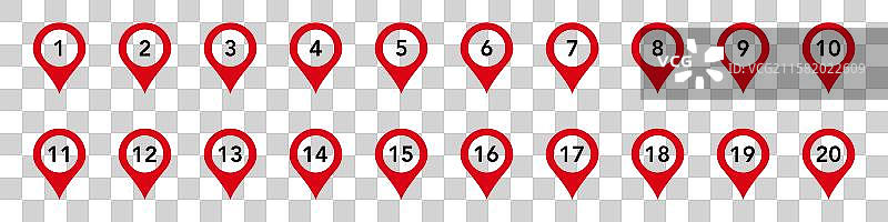 红色编号的位置图钉按顺序排列图片素材