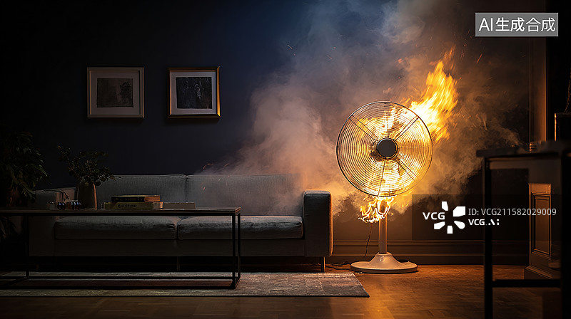 【AI数字艺术】电风扇引发火灾安全隐患图片素材