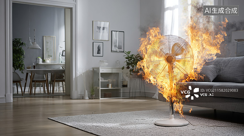 【AI数字艺术】电风扇引发火灾安全隐患图片素材