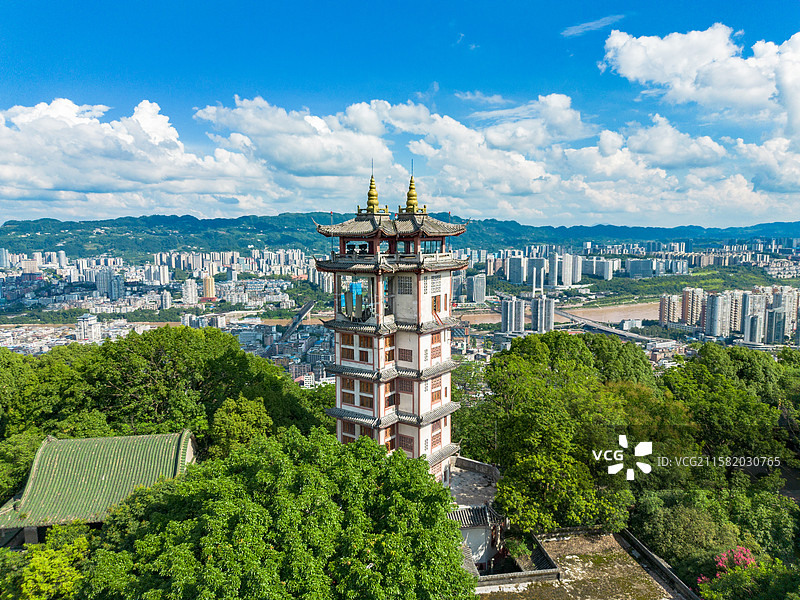 四川宜宾翠屏山与城市风光航拍图片素材