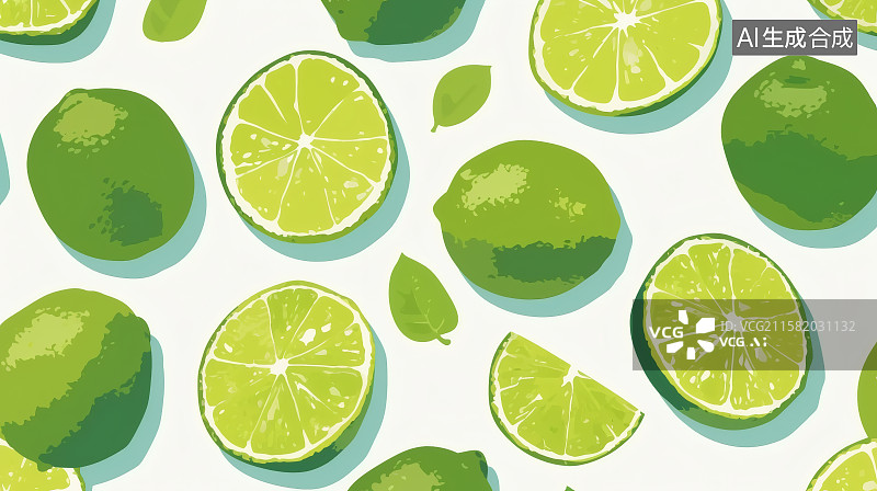 【AI数字艺术】绿色的，切开的柠檬插画图片素材