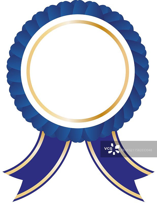 空白蓝色奖章丝带，带有金色边饰图片素材