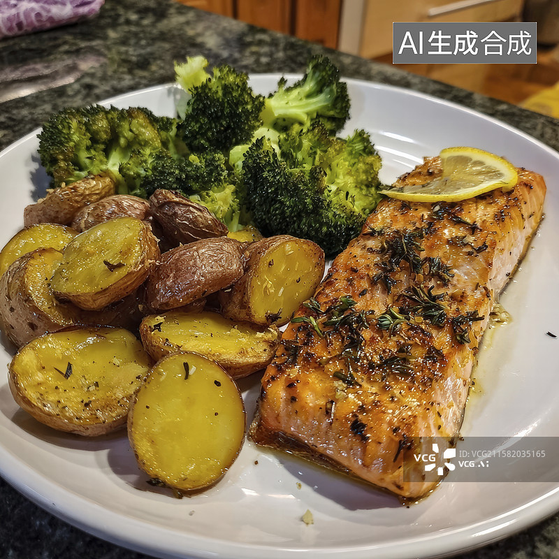 【AI数字艺术】桌上盘子里食物的特写镜头图片素材