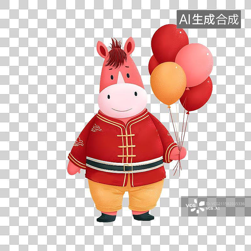 【AI数字艺术】新年卡通拿着气球的小马插画图片素材