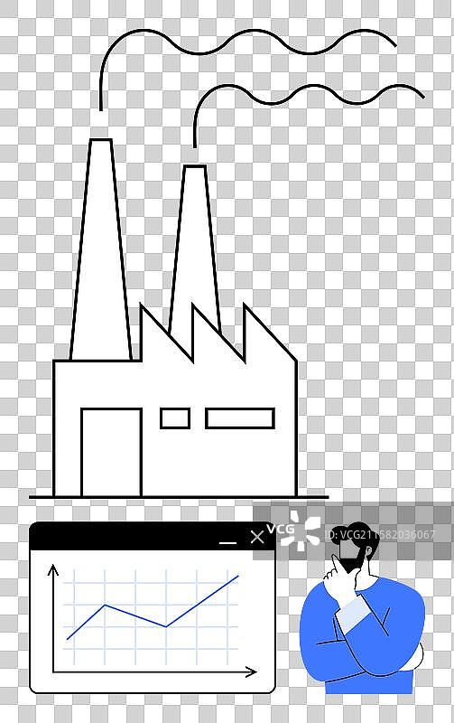 工厂与排放图表展示及沉思的场景图片素材