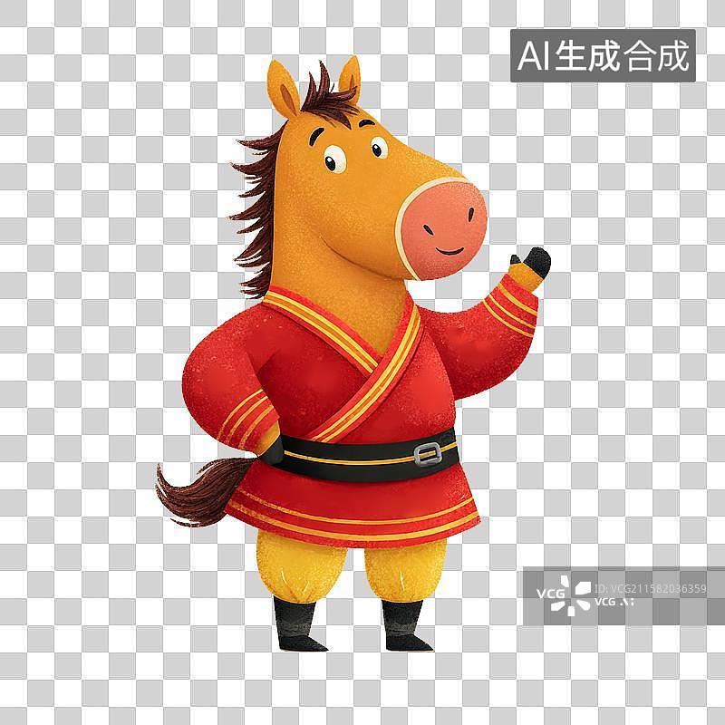 【AI数字艺术】新年卡通挥手打招呼的小马插画图片素材
