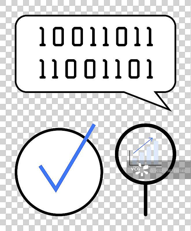 带有勾号的对话气泡中的二进制代码图片素材