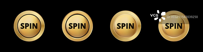 四个相同的金色纽扣，上面有字。图片素材