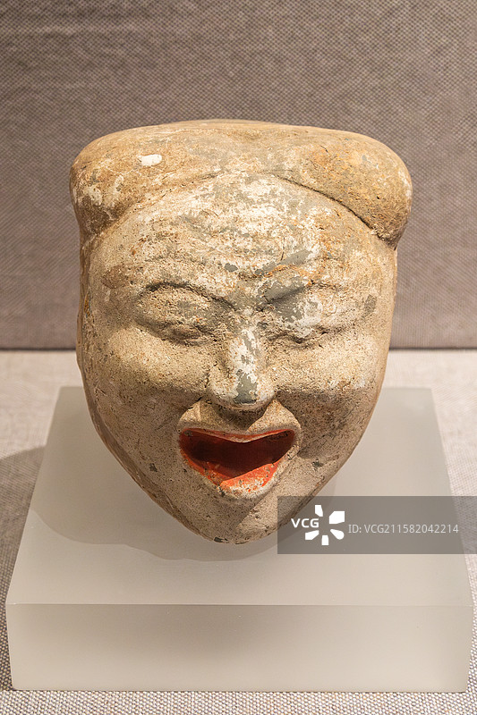 陶俑头，西汉，洛阳市宜阳县出土，河南博物院展出图片素材