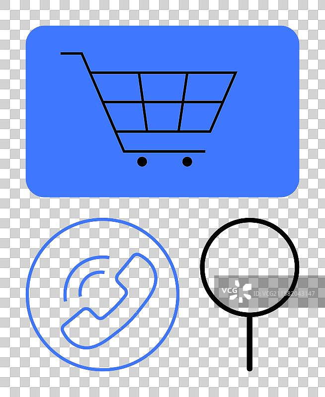 购物车、手机通信和放大镜图片素材