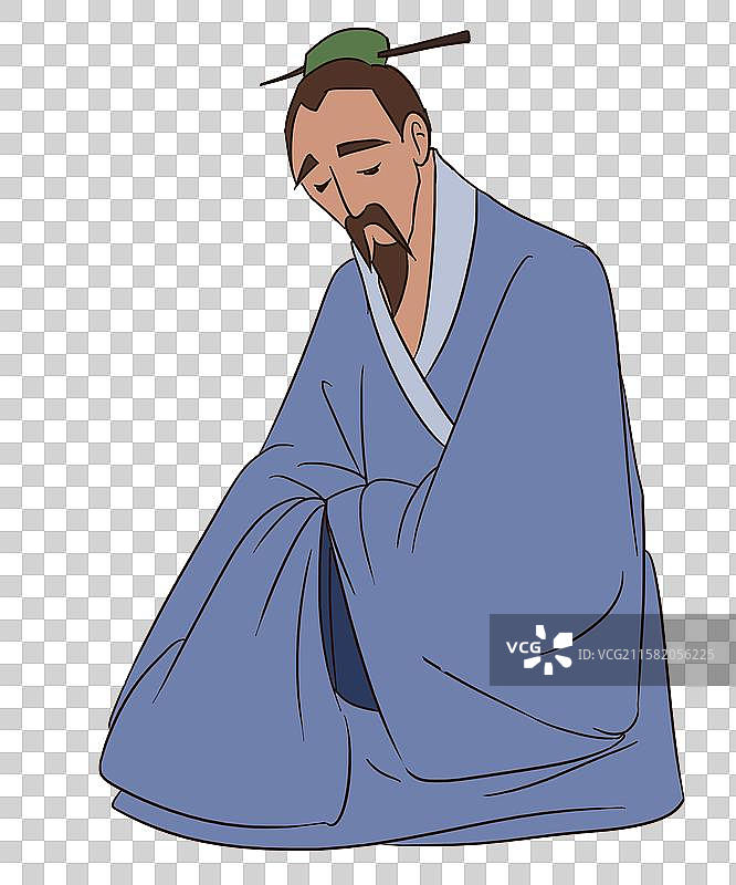 中国风新中式古风古典传统文化古装古人古代古时候历史老人打坐修行打盹睡眠老者元素插画图片素材