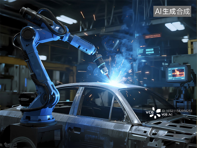 【AI数字艺术】车间工厂流水线智能科技制造业机器人图片素材