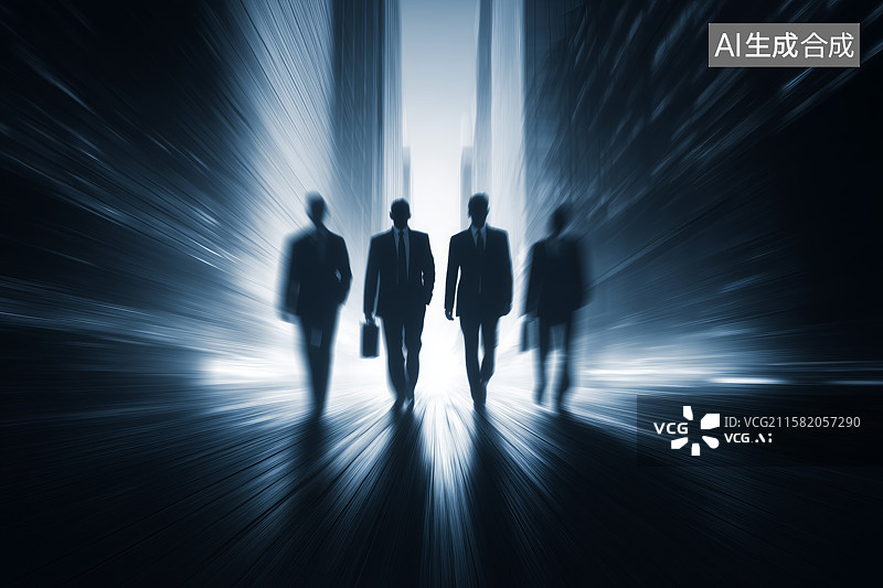 【AI数字艺术】城市办公大楼前砥砺前行的商务人士的极简商务背景插画图片素材