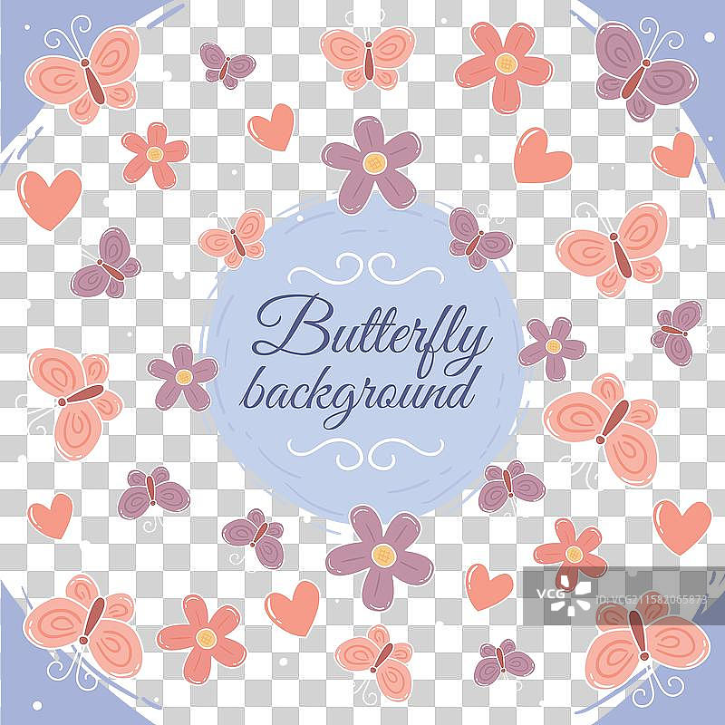 可爱的背景，带有蝴蝶和心形图案图片素材