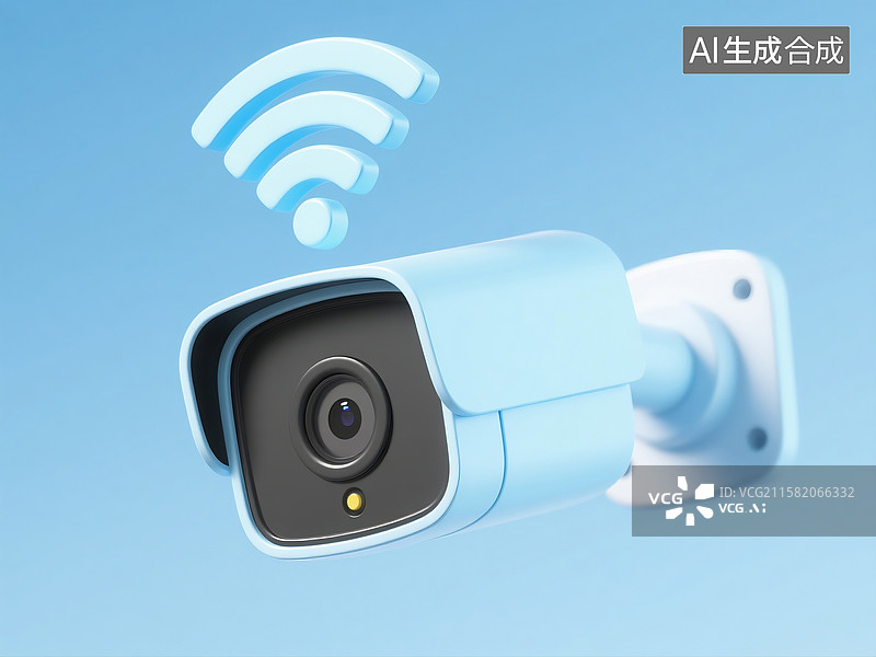 【AI数字艺术】淡紫色科技感3D渲染监控摄像头画面图片素材