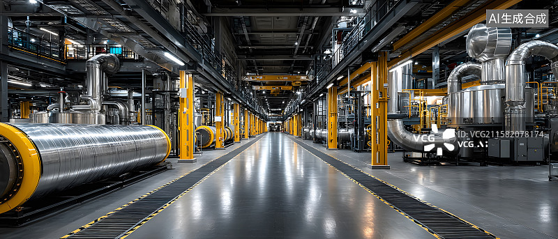【AI数字艺术】工厂内部管道设备布局图片素材