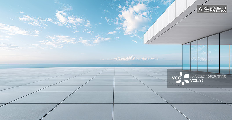 【AI数字艺术】现代建筑露台与海景图片素材