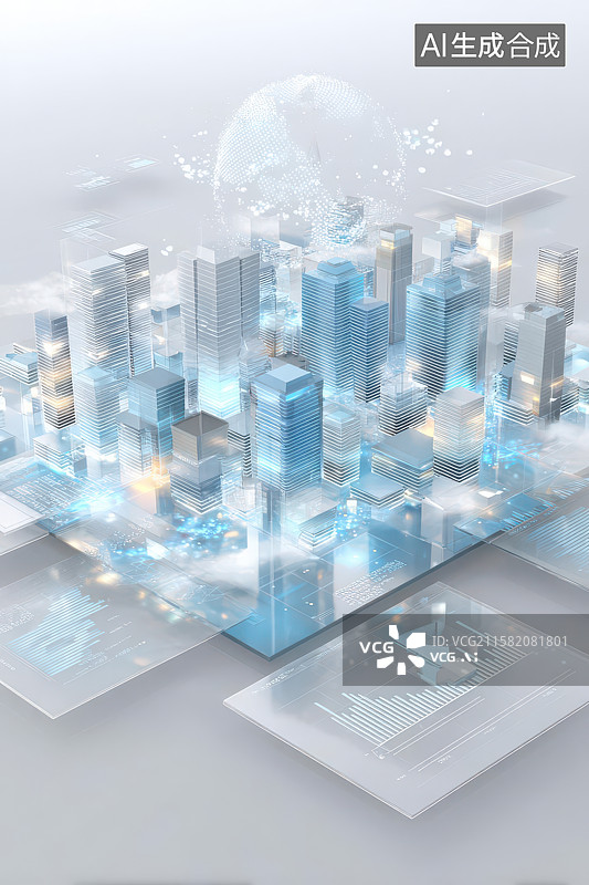 【AI数字艺术】数字化城市立体模型科技图图片素材