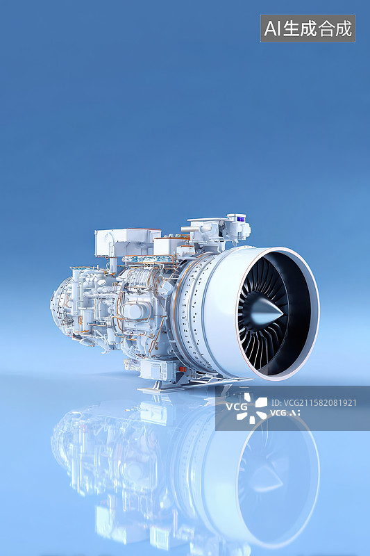 【AI数字艺术】银色喷气发动机工业特写图图片素材