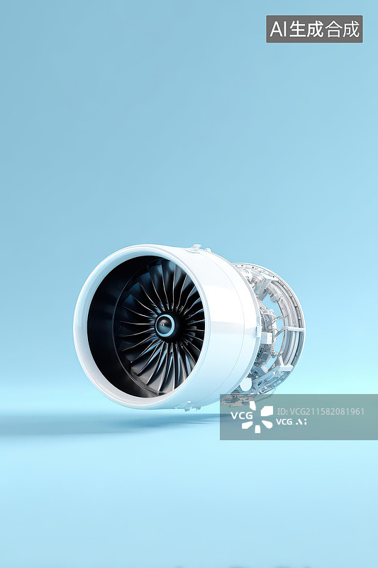 【AI数字艺术】银色喷气发动机工业特写图图片素材