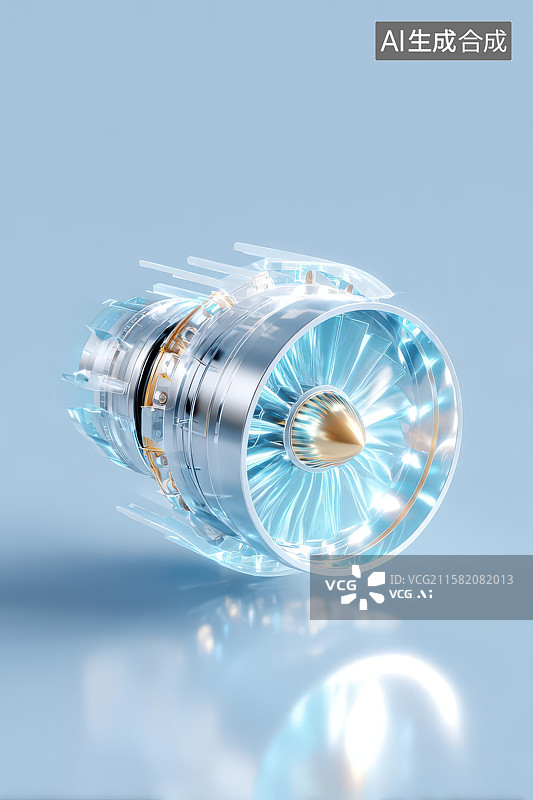 【AI数字艺术】银色喷气发动机工业特写图图片素材