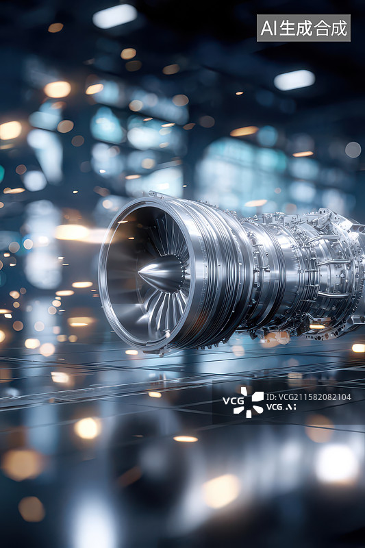 【AI数字艺术】银色喷气发动机工业特写图图片素材