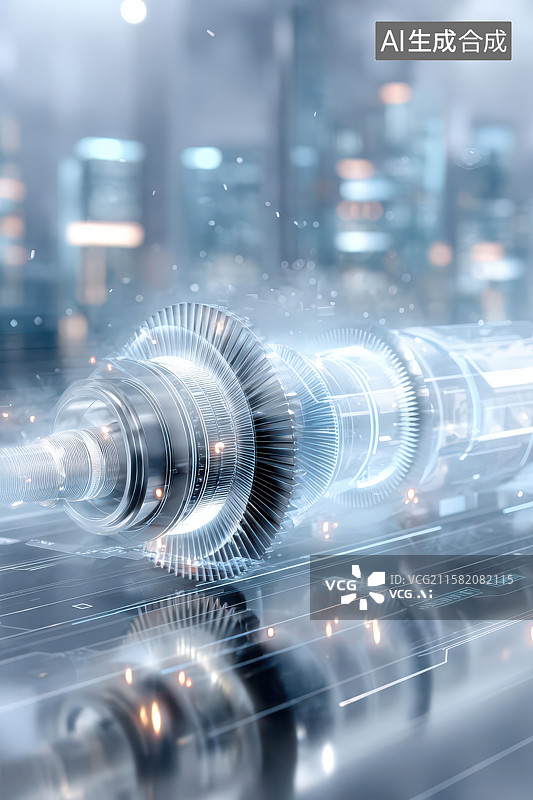 【AI数字艺术】银色喷气发动机工业特写图图片素材
