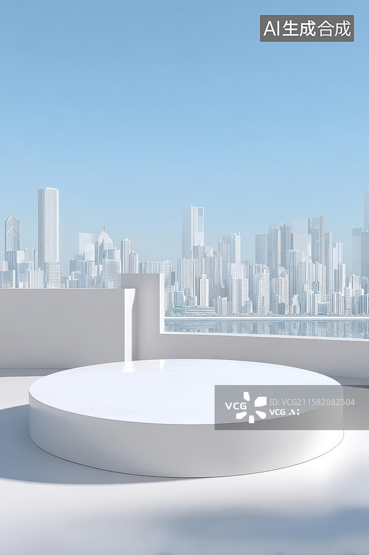 【AI数字艺术】城市水边白色展示台现代景观图图片素材