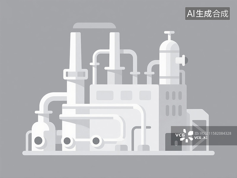 【AI数字艺术】扁平插画风格的炼油工厂图图片素材
