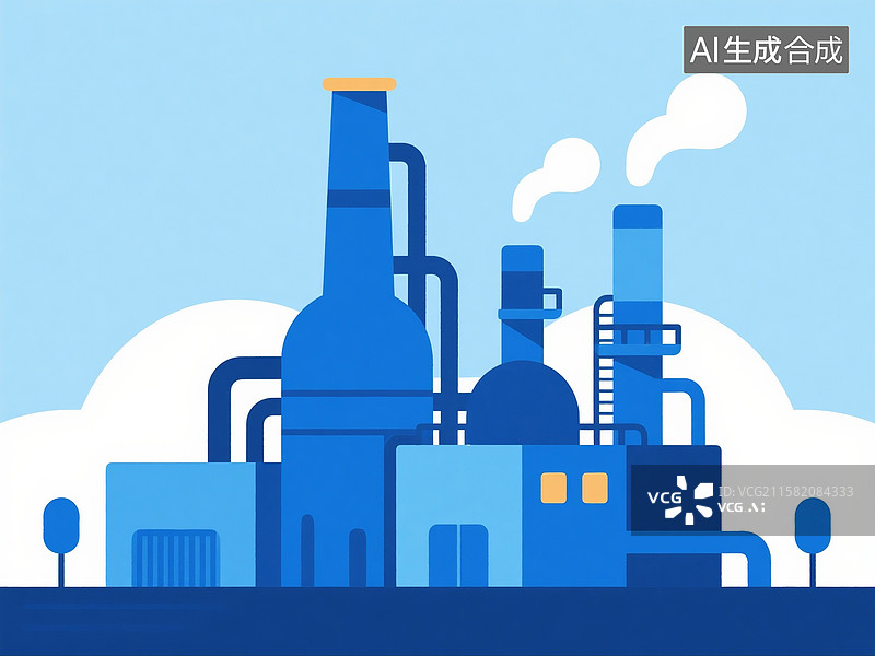 【AI数字艺术】扁平插画风格的炼油工厂图图片素材