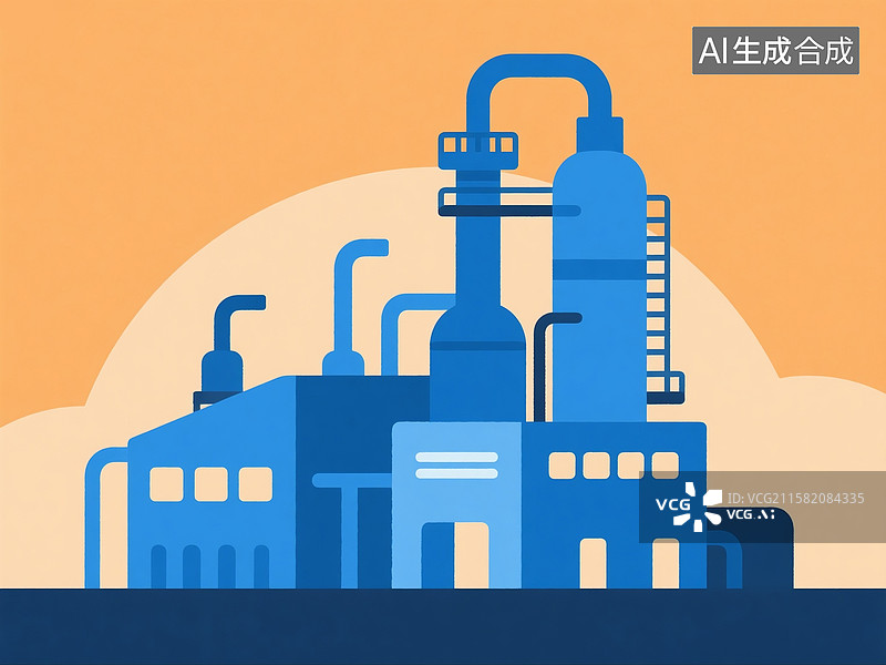 【AI数字艺术】扁平插画风格的炼油工厂图图片素材