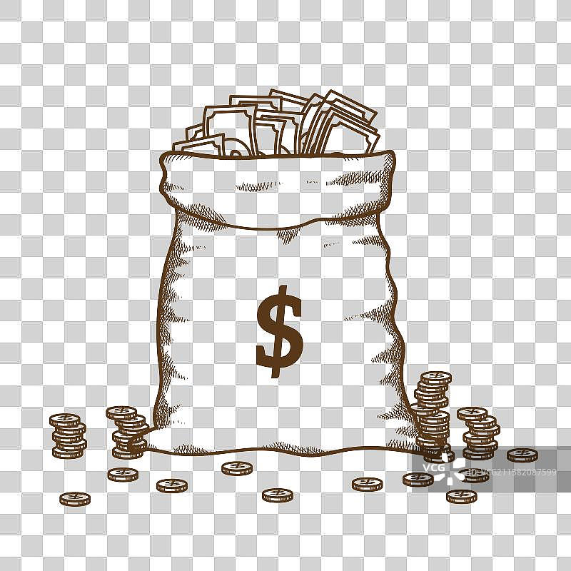 手绘装满钱的袋子图片素材