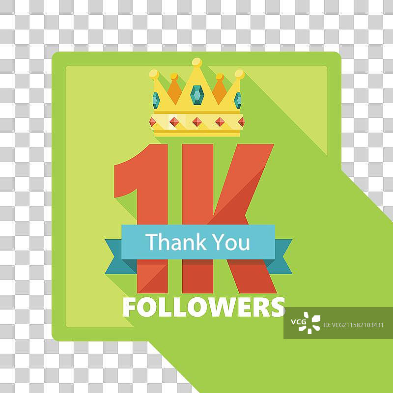 绿色背景上有1千名粉丝和皇冠图片素材