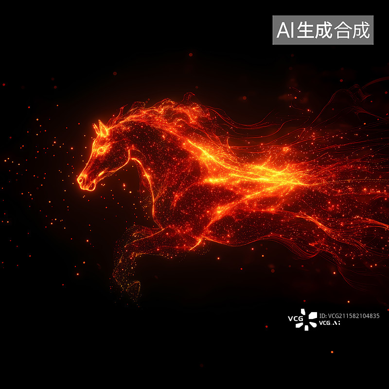 【AI数字艺术】火焰效果的马图片素材