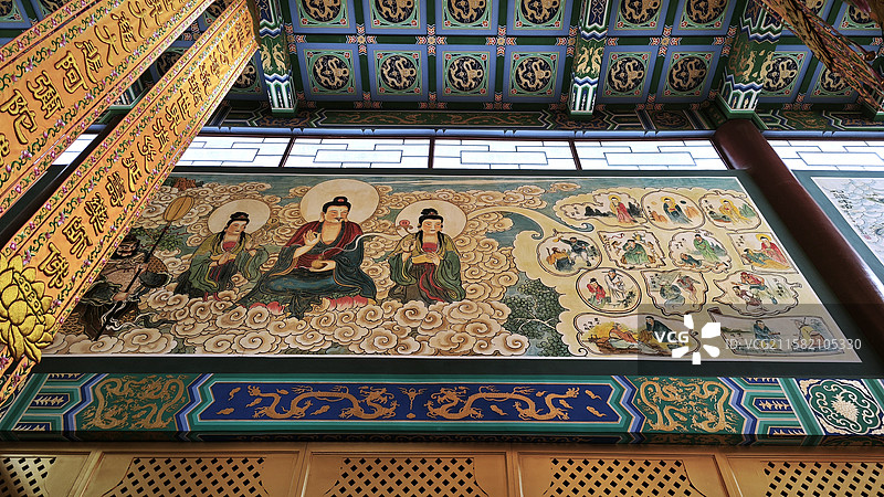 北京密云冶仙塔普照寺三世佛千手观音四大天王金刚十八罗汉地藏弥勒韦陀关公阎王造像及佛传地狱飞天壁画石刻图片素材