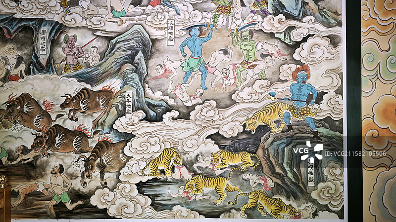 北京密云冶仙塔普照寺三世佛千手观音四大天王金刚十八罗汉地藏弥勒韦陀关公阎王造像及佛传地狱飞天壁画石刻图片素材