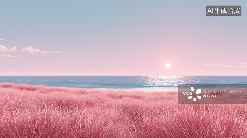 【AI数字艺术】粉海日落图片素材