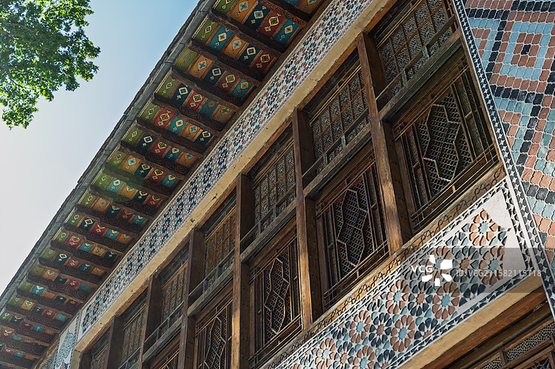 阿塞拜疆舍基可汗宫殿（The Palace of Shaki Khans）低角度视图图片素材