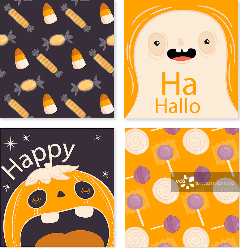 万圣节贺卡，配有怪物和糖果图片素材