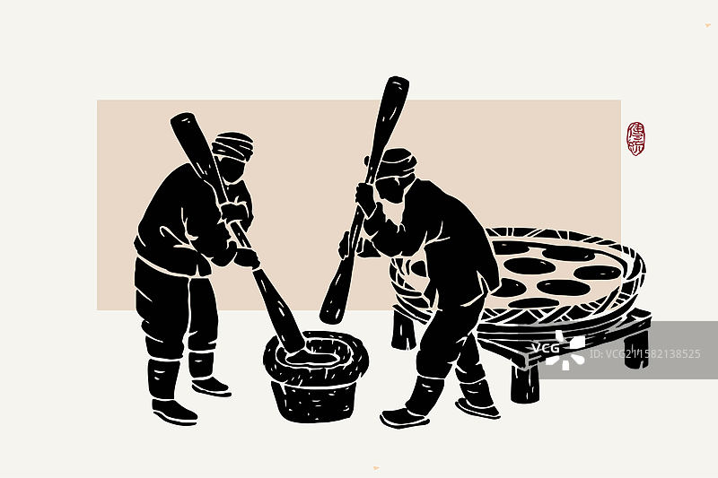 传统美食制作打糍粑图片素材