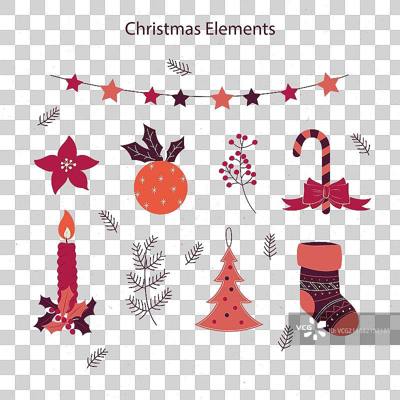 一套美丽的装饰性圣诞元素图片素材