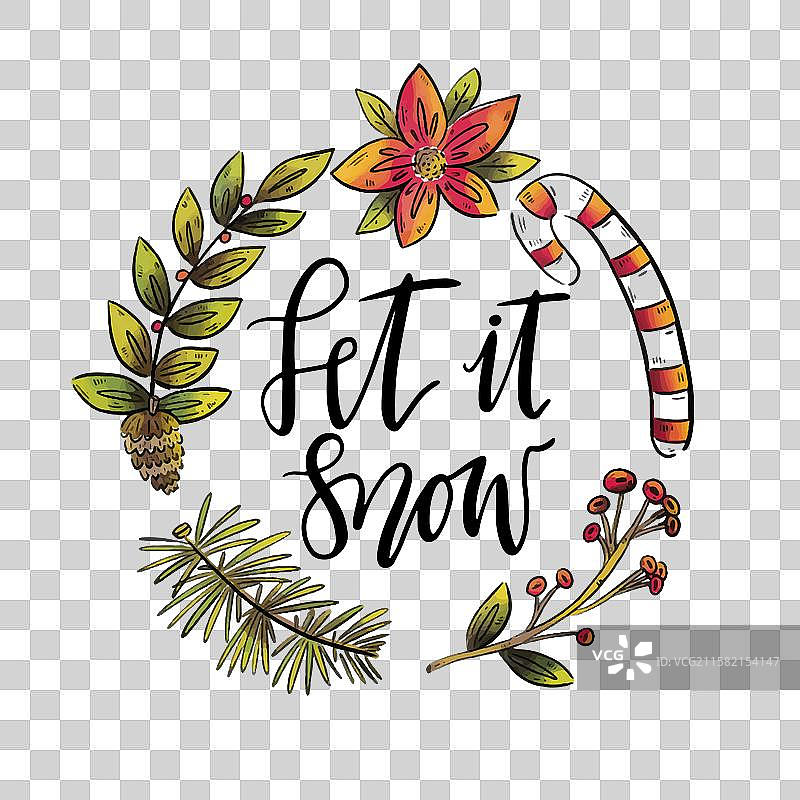 优雅的圣诞字母与花卉装饰图片素材