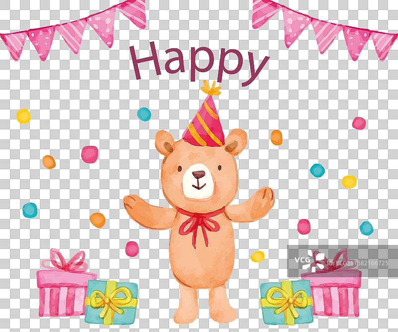 水彩生日卡与熊的图案图片素材