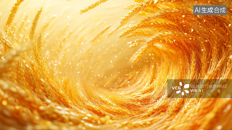 【AI数字艺术】金色麦浪旋转的抽象艺术图片素材