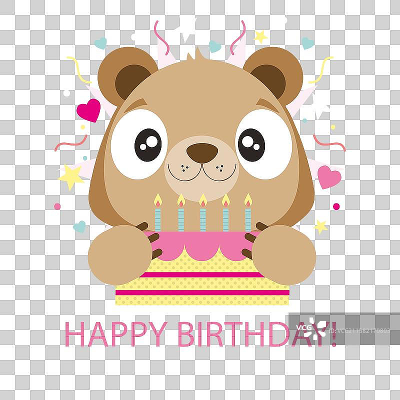 可爱小熊的平面风格生日贺卡图片素材